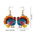 Detail of colorful turkey drop earrings for Thanksgiving, 4.5cm height and 2.7cm width - Turkey Drop Earrings (F1489)