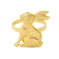 Golden rabbit napkin ring with textured fur detail and polished metal holder band - Gold Carved Rabbit (Z1028-3)