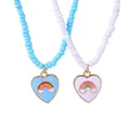 Rainbow beaded necklace set with heart pendants in sky blue and white for girls - Sky Blue White Beaded Rainbow (A2826)