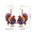 Detail view showing dimensions of colorful turkey drop earrings for Thanksgiving party - Turkey Drop Earrings (F1493)