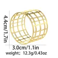 Detailed view of hollow gold-tone metal napkin ring with square mesh texture and dimensions - Square Grid Style (Z1336-5-GO)