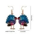 Detail of colorful turkey earrings with size specs 5.3cm length for Thanksgiving party - Turkey Drop Earrings (F1494)