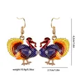 Detailed view of enamel turkey earrings with size specs 4.2x2.7cm for Thanksgiving - Turkey Drop Earrings (F1495)