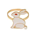 Elegant white enamel bunny napkin ring with golden edges and a pearl tail accent - White Pearl Rabbit Napkin Ring (Z1219)