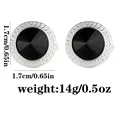 Detail view of round silver cufflinks with textured edges and 1.7cm faceted black stone - Silver Base Black Stone (B1519-SI-BL) / Silver/Black