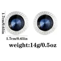 Detail view of round silver cufflinks with blue crystal and size measurements - Silver Base Blue Stone (B1519-SI-BLU) / Silver/Blue