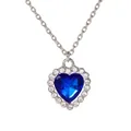 Classic Heart of the Ocean style necklace with deep blue faceted crystal in silver finish - Dark Blue
