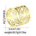 Detail view of gold hollow scroll napkin ring with precise dimensions and weight specs - Scroll Spiral Style (Z1336-6-GO)