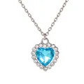 Elegante collar corazón del océano con cristal azul y borde de circón brillante - Azul brillante