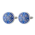 Men's silver cufflinks with blue enamel geometric pattern and T-bar closure - Geometric Totem Style (B1551)