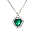 Silver chain necklace featuring a green heart-shaped crystal pendant with halo stones - Green
