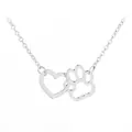 Collana con ciondolo a cuore e zampa in lega d'argento con catena fine lucidata - Doppio Anello Argento (A1767SI)