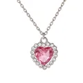 Collar con colgante de corazón rosa y cadena de plata con pequeños cristales - Rosa