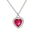 Ocean Star heart pendant necklace featuring red gemstone and sparkling zircons in silver - Red