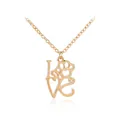Golden alloy necklace featuring LOVE pendant with hollow heart and paw print design - Gold