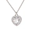 Collar plateado con un gran cristal transparente de corazón y borde de diamantes brillantes - Blanco