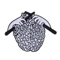 Macro shot of creative enamel pin depicting hands knitting a brain in black and white - Knitting Brain (C1959-3)