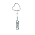 Detail of creative blue resin beer bottle keychain with golden heart ring and bead - Light Blue Bottle (D1212)