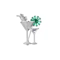 Detail of cocktail glass brooch with micro-pave crystals and emerald green flower gems - Green Flower Cocktail (K1015-GRE)