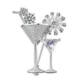 Detailed view of cocktail glass brooch in silver finish with sparkling zircon crystals - Silver Cocktail Glass (K1015-SI)