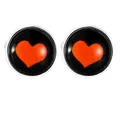 Polished silver metal cufflinks with glowing red heart design on black background - Round Glowing Heart Design (B1552-6)