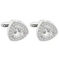 Silver triangle cufflinks for men with central zircon stone and micro-pave crystals - Silver Base White Zirconia Style (B1044SI)