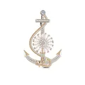 Golden nautical anchor brooch with sparkling crystals and central flower motif - Gold Nautical Anchor (K1069)