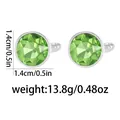 Macro view of 1.4cm round cufflinks with green faceted stones and silver metal base - Grass Green (B1573-LGR)