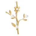 Elegant gold-tone flower branch brooch with white pearls for women fashion styling - Gold Branch Flower (K1137)