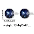 Detail of dark blue crystal cufflinks with silver metal frame and size measurements - Dark Blue (B1573-DBLU)