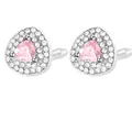 Silver cufflinks with pink triangle center stone and pavé crystal halo for men - Silver Base Pink Triangle Stone Style (B1569-PI)