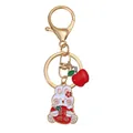 Porte-clés lapin blanc de dessin animé avec sac de fortune rouge et breloque pomme - Style Sans Souci (D1352)