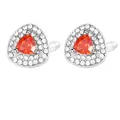 Silver cufflinks with triangular orange gemstone and micro-pave white zircon accents - Silver Base Red Triangle Stone Style (B1569-RE)