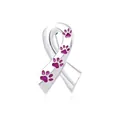 Silver ribbon brooch with purple paw prints for scarves and clothing accessories - Purple Paw Ribbon Brooch (C1416-PU)