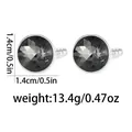 Detail view of round silver cufflinks with faceted grey stone, 1.4cm diameter and 13.4g weight - Dark Gray (B1573-DG)