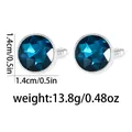 Close-up of blue crystal cufflinks with 1.4cm diameter and polished silver metal base - Deep Lake Blue (B1573-DLBLU)