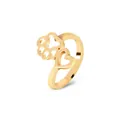 Polished golden ring featuring cutout heart and animal paw print design - Gold Hollow Paw Heart Ring (E1081GO)