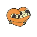 Close-up of heart-shaped hugging sloths enamel pin badge with vibrant orange finish - Sloth Heart Hug Brooch (C2619-1)