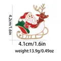 Detail view of Santa Claus on reindeer sleigh enamel pin with size and weight specs - Reindeer Sleigh Style (C2732-8)