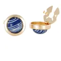Elegant gold round cufflinks with blue white stripes and folding clasp closure - Blue And White Striped Style (B1580-1) / Alloy