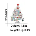 Detailed size view showing a 4.2cm Christmas tree brooch with colorful rhinestones - Silver