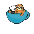 Cartoon panda and sloth sitting in a blue coffee cup enamel brooch pin accessory - Tea Cup Sloth And Panda Brooch (C2619-4)