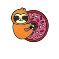 Cute orange sloth hugging pink donut enamel brooch pin with black metal edges - Sloth With Donut Brooch (C2619-5)