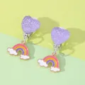 Boucles d'oreilles à clip arc-en-ciel et cœur violet avec coussinets souples - Arc-en-ciel