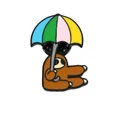 Cute brown sloth holding a colorful rainbow umbrella enamel pin badge with rubber clutch - Sloth With Rainbow Umbrella Brooch (C2619-6)