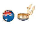 Gold round cufflinks with Australian flag pattern and hinged photo locket design - Australia Flag (B1579-2)