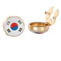 Golden round cufflinks with South Korea flag design and hinged flip-top opening - South Korea Flag (B1579-4)