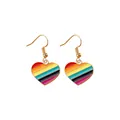 Pendientes de corazón arcoíris con ganchos dorados y rayas de esmalte de colores - Estilo Arcoíris Corazón Rayado (F1430) / Multicolor