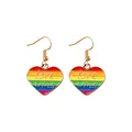 Rainbow heart-shaped drop earrings with love wins text and golden alloy finish - LOVE WINS Heart Style (F1431) / Colorful