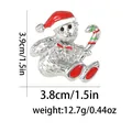 Detail showing dimensions of cute Christmas bear brooch with enamel and candy cane - Bear with Santa Hat Style (C2733-7) / Silver